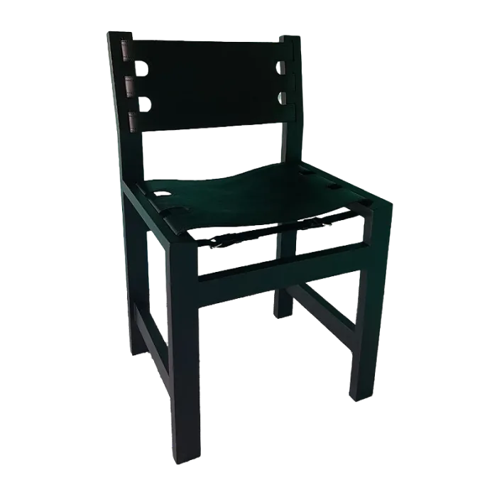 Black Teak Wood Dining Chair with Black Leather