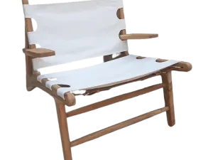 Teak Lounge Arm Chair with White Fabric