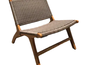 Teak Lounge Chair With Cappuccino Synthetic Rattan Weaving