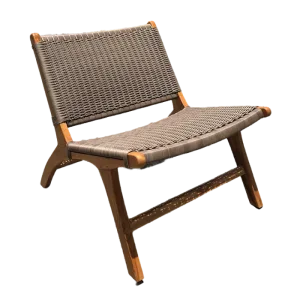 Teak Lounge Chair With Cappuccino Synthetic Rattan Weaving