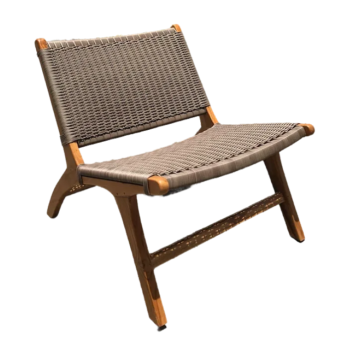 Teak Lounge Chair With Cappuccino Synthetic Rattan Weaving