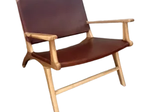 Teak Wood Lounge Chair with Brown Leather