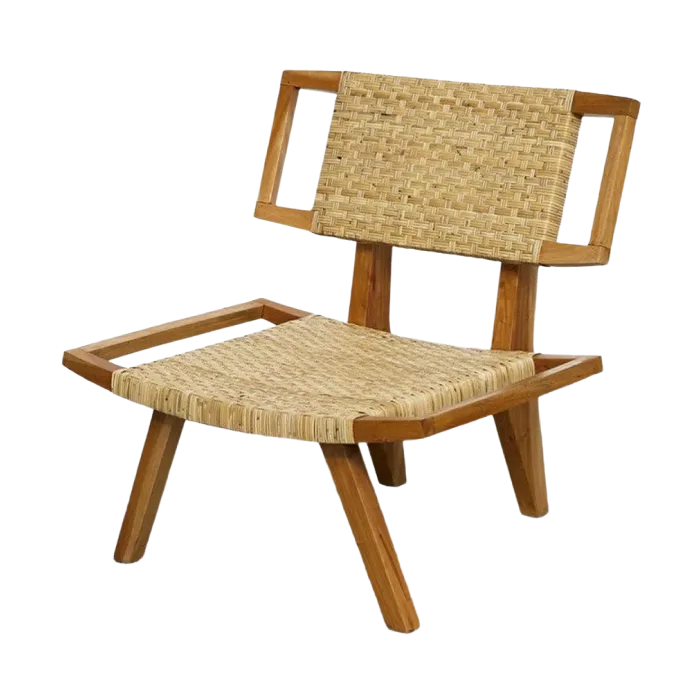 Teak Wood Lounge Chair with Rattan Peel Weaving