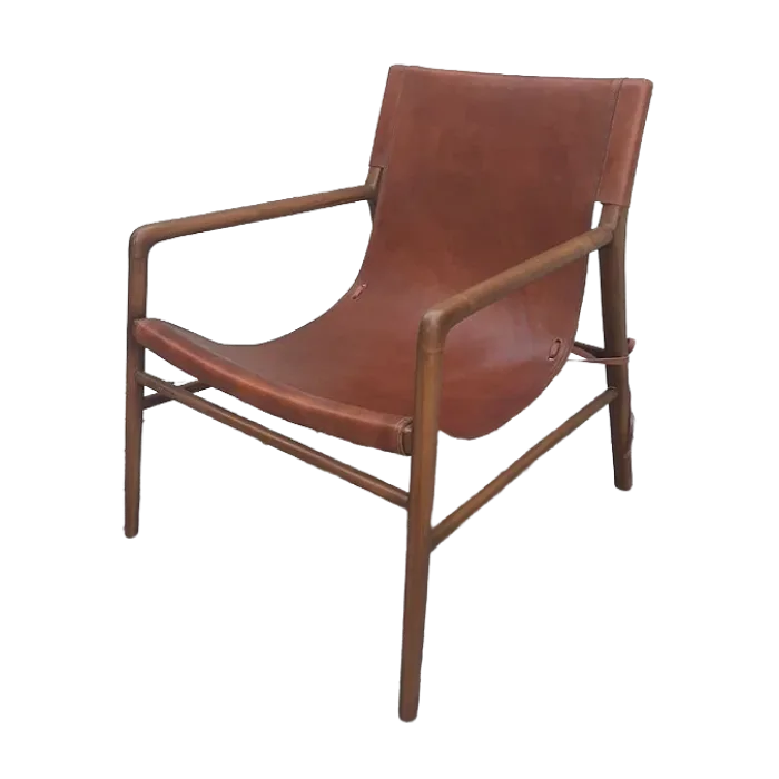 Teak Sling Chair with Leather