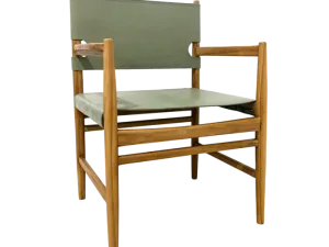 Japandi Arm Chair with Green Leather