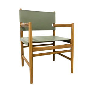 Japandi Arm Chair with Green Leather