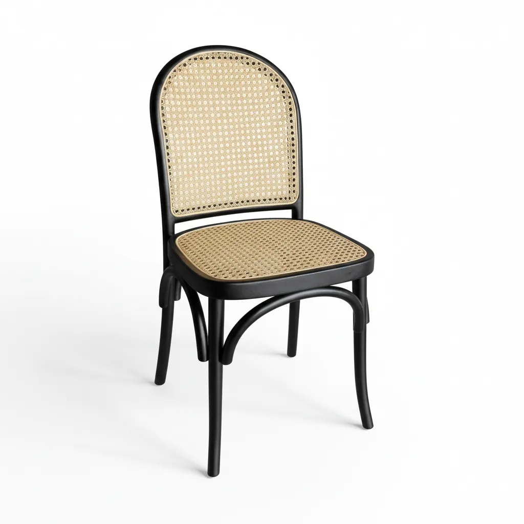 black indonesia wooden dining chair with natural rattan woven