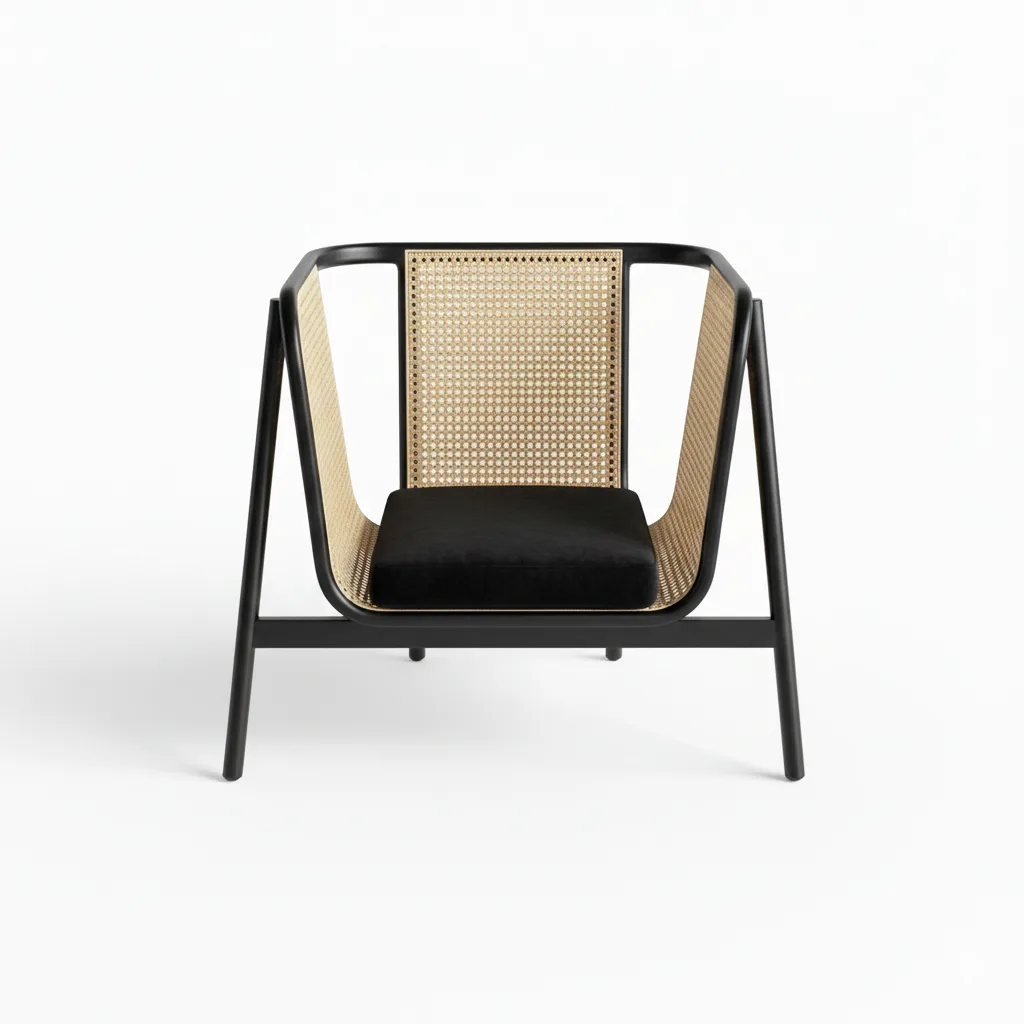 indonesia black armchair with natural rattan woven and black cushion