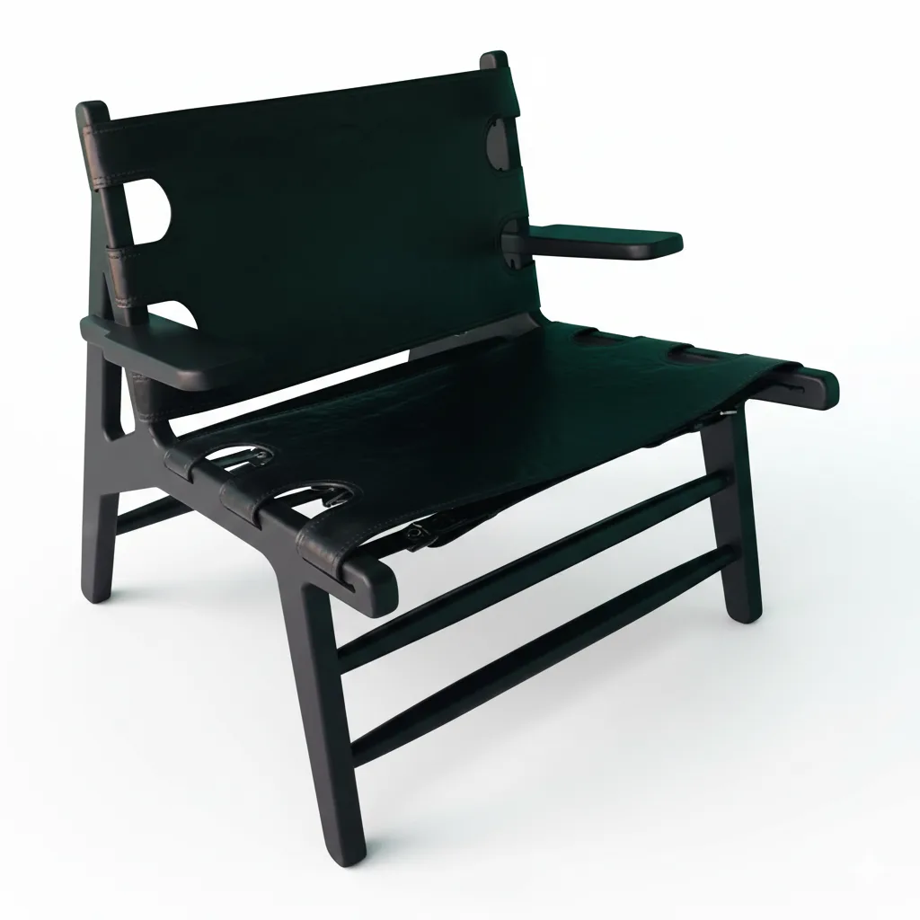 indonesia black wooden lounge chair with black leather backrest and seating