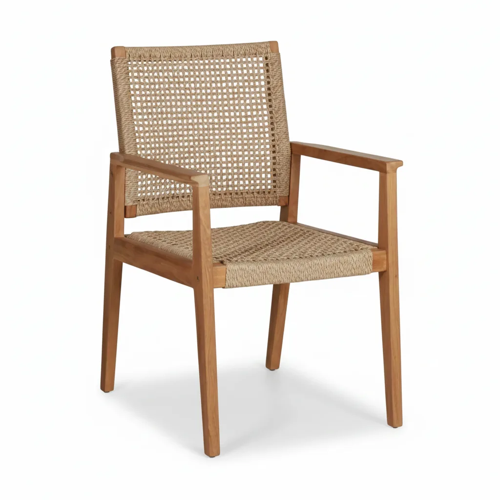 indonesia natural teak armchair with synthetic rattan woven