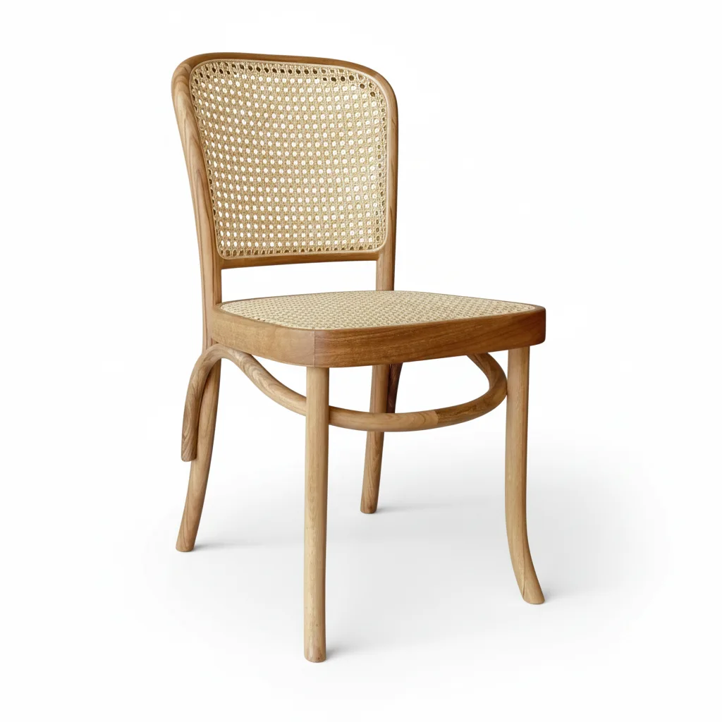 indonesia natural teak dining chair with natural rattan woven backrest and seating