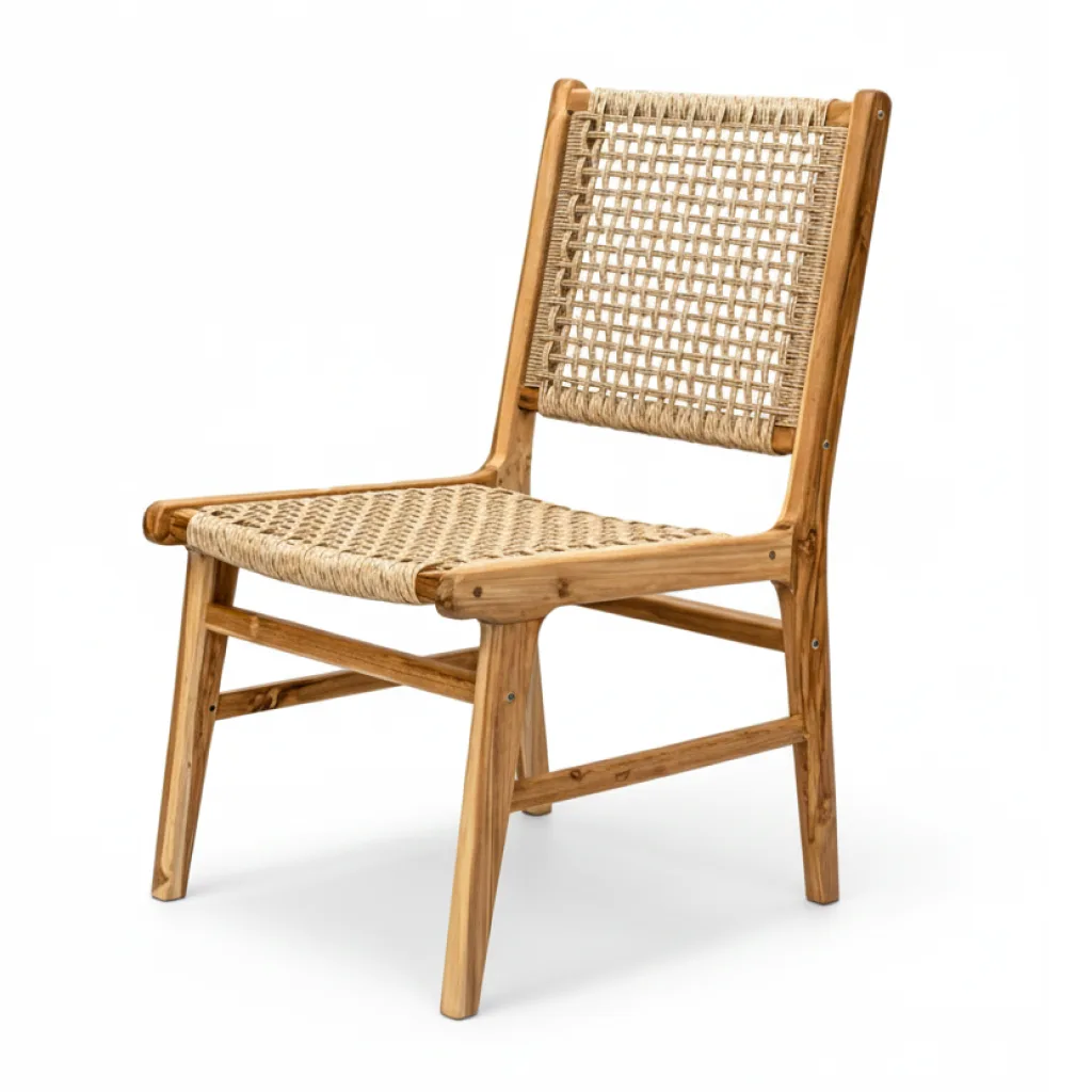 indonesia natural teak dining chair with synthetic rattan woven