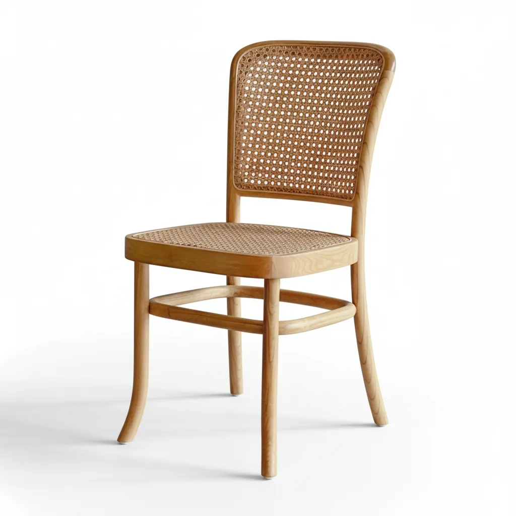 indonesia natural wooden dining chair with natural rattan woven
