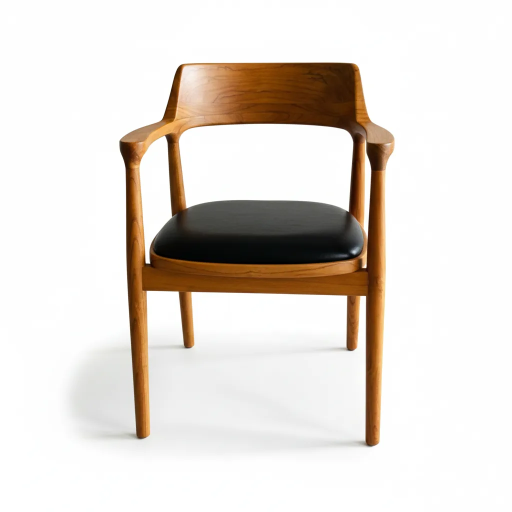 indonesia teak dining chair mixing with black leather seating