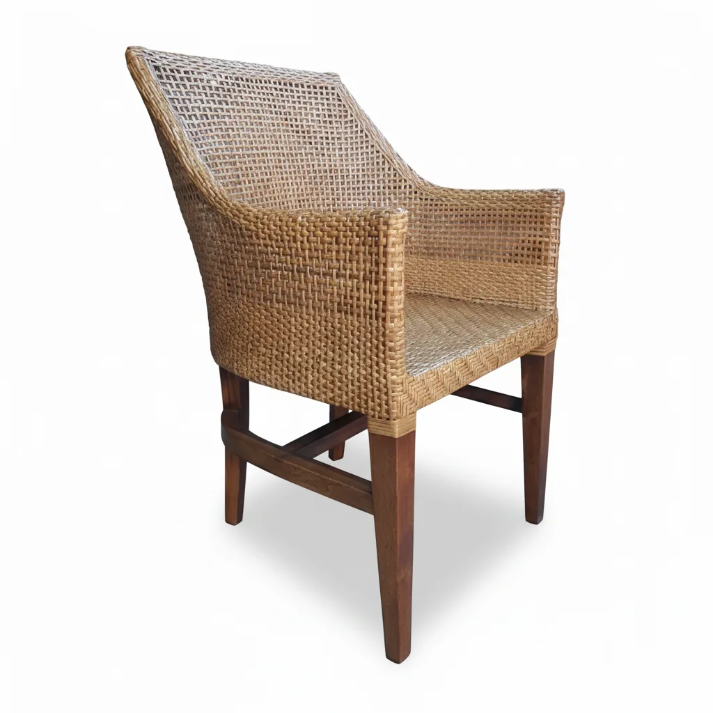 indonesia wooden armchair with natural rattan peel woven