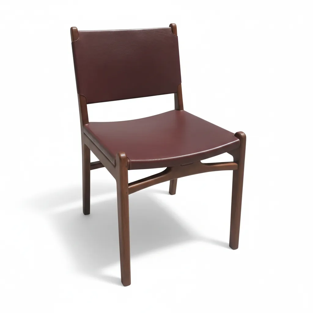 indonesia wooden dining chair with plain brown leather