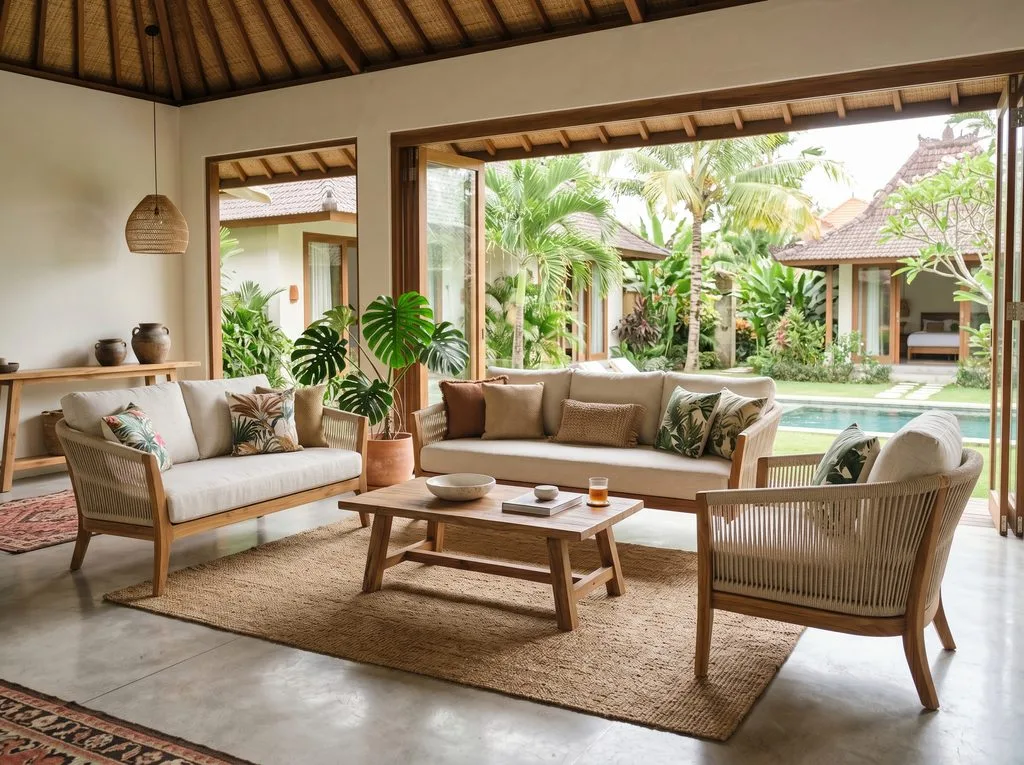 Teak outdoor chair with synthetic rattan — weather-resistant hospitality seating