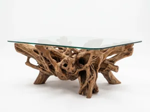 tertuju teak root coffee table furniture with glass top