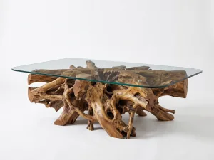 tertuju teak root coffee table furniture with glass top