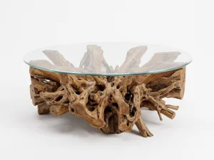 tertuju teak root coffee table furniture with glass top