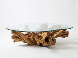 tertuju teak root coffee table furniture with glass top