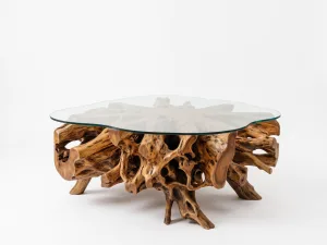 tertuju teak root coffee table furniture with glass top