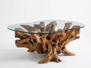 tertuju teak root coffee table furniture with glass top